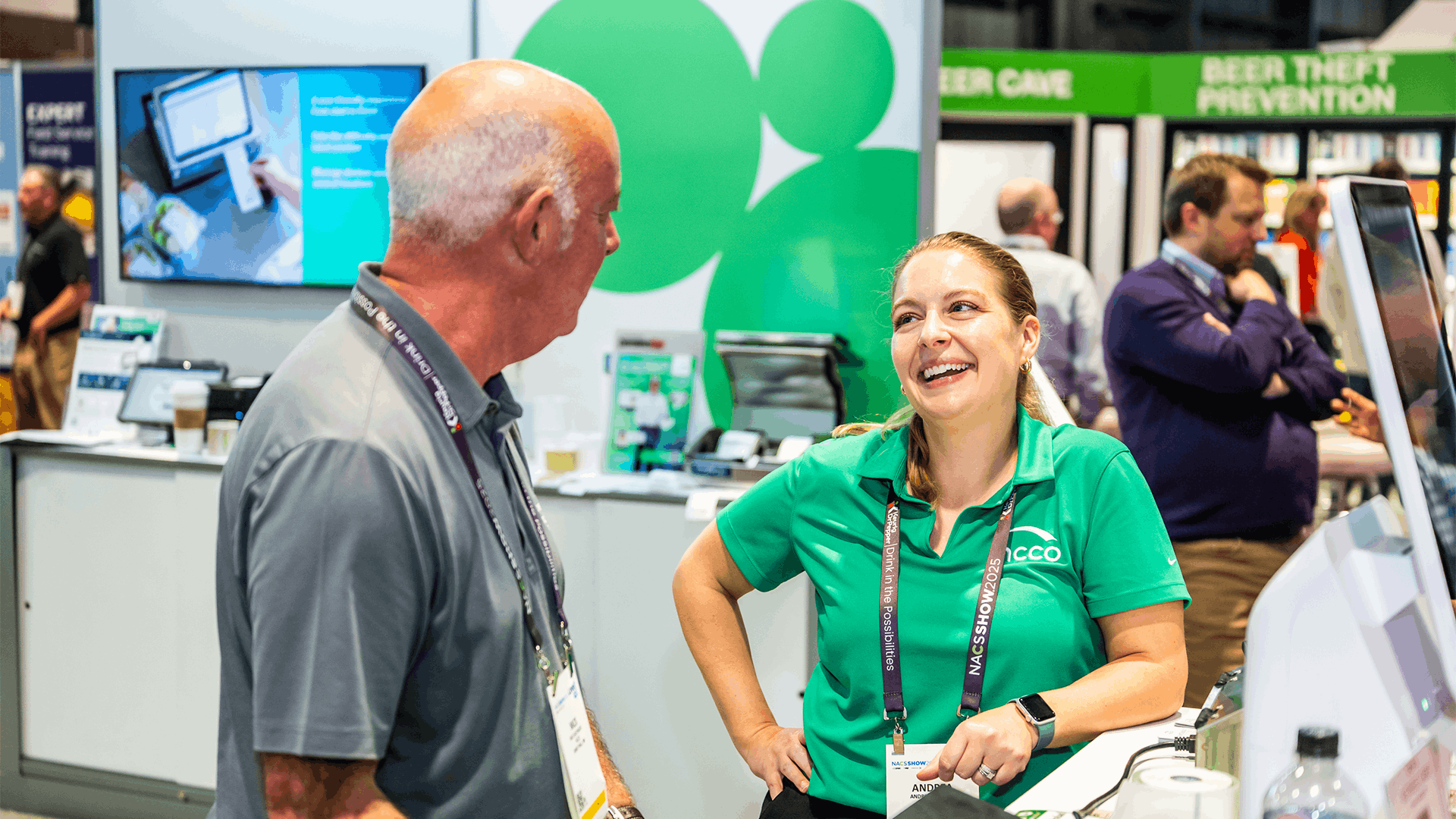 NCCO booth staffer at tradeshow