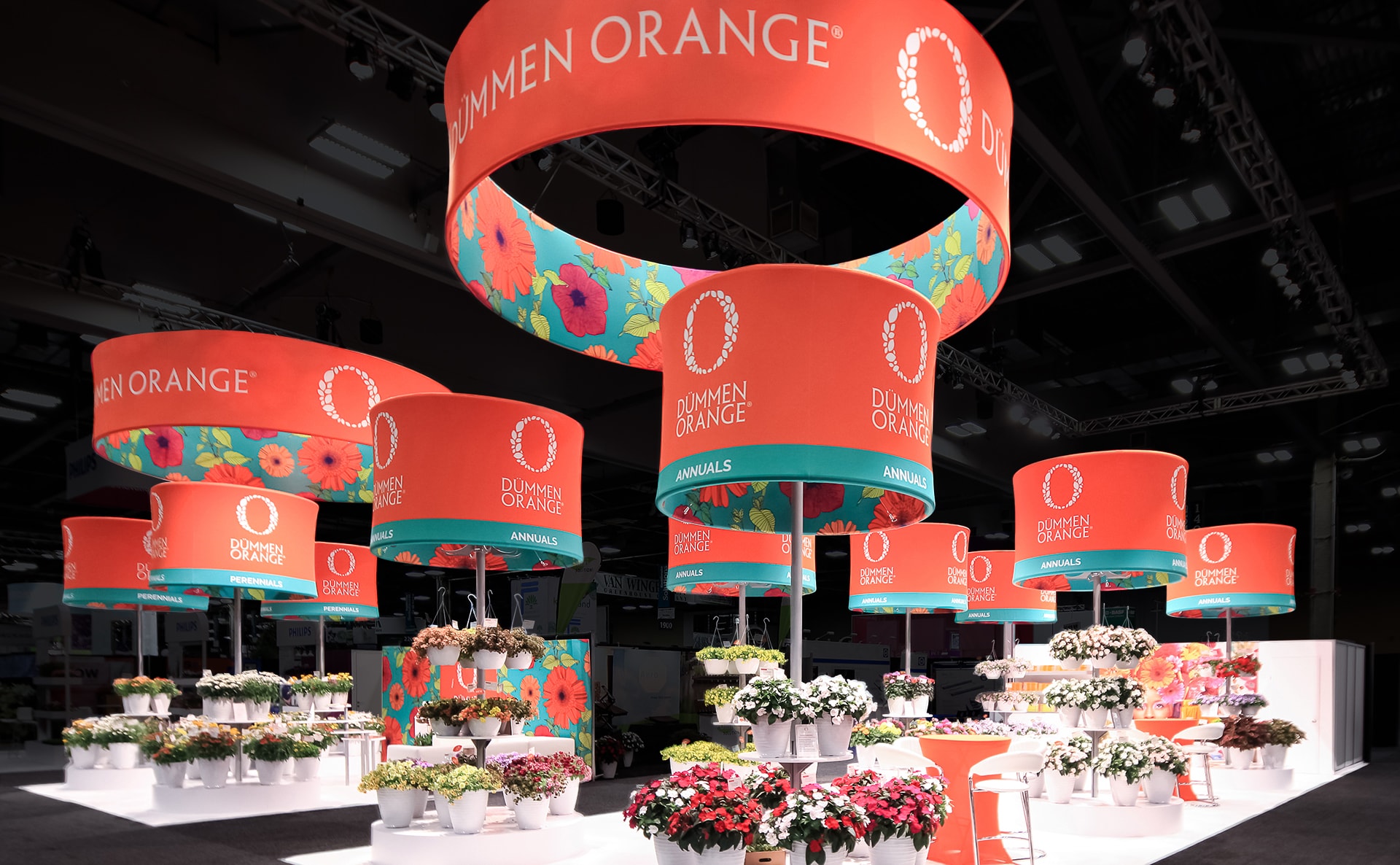 floral trade show booth with flowers