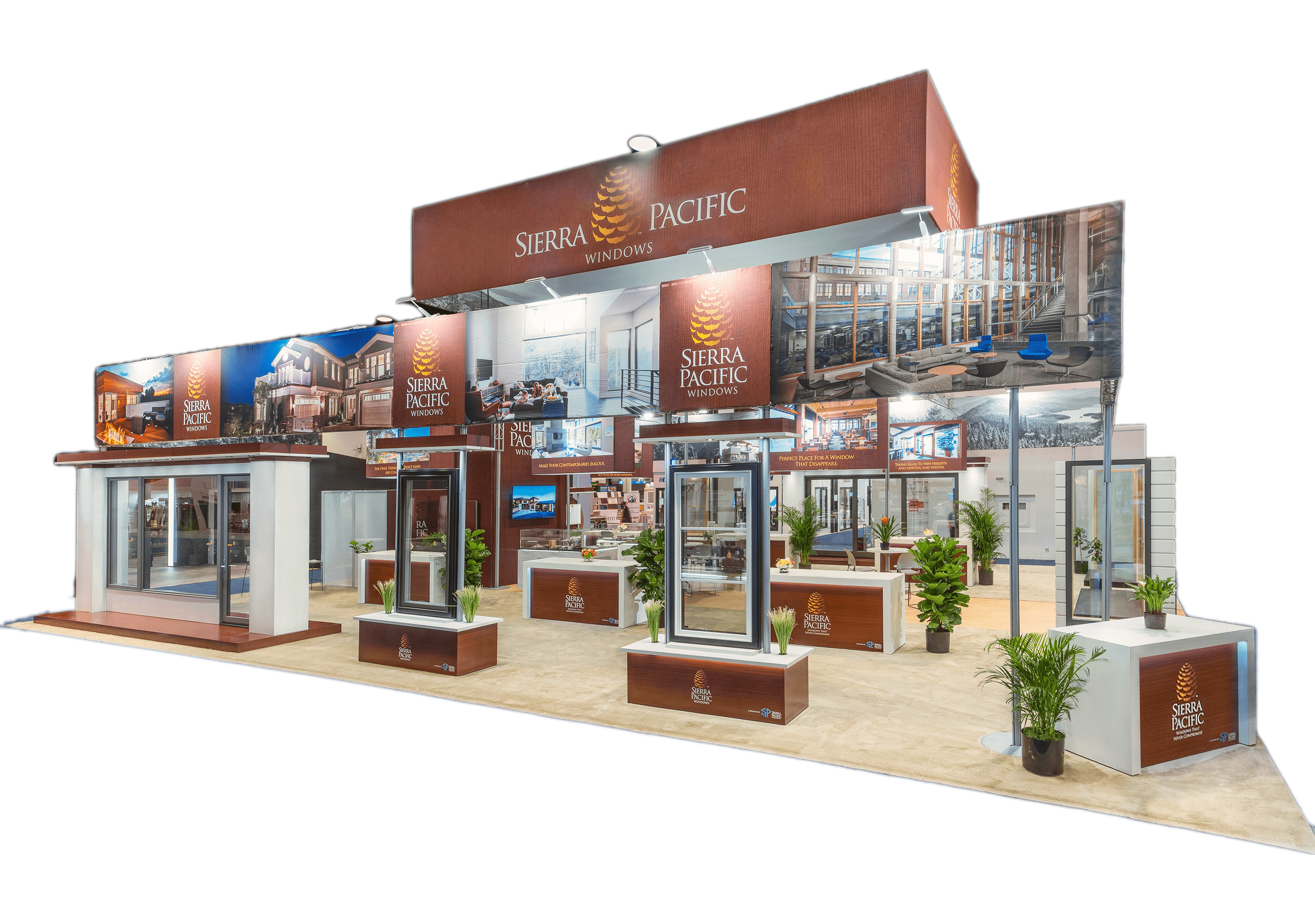 a large trade show booth with custom elements