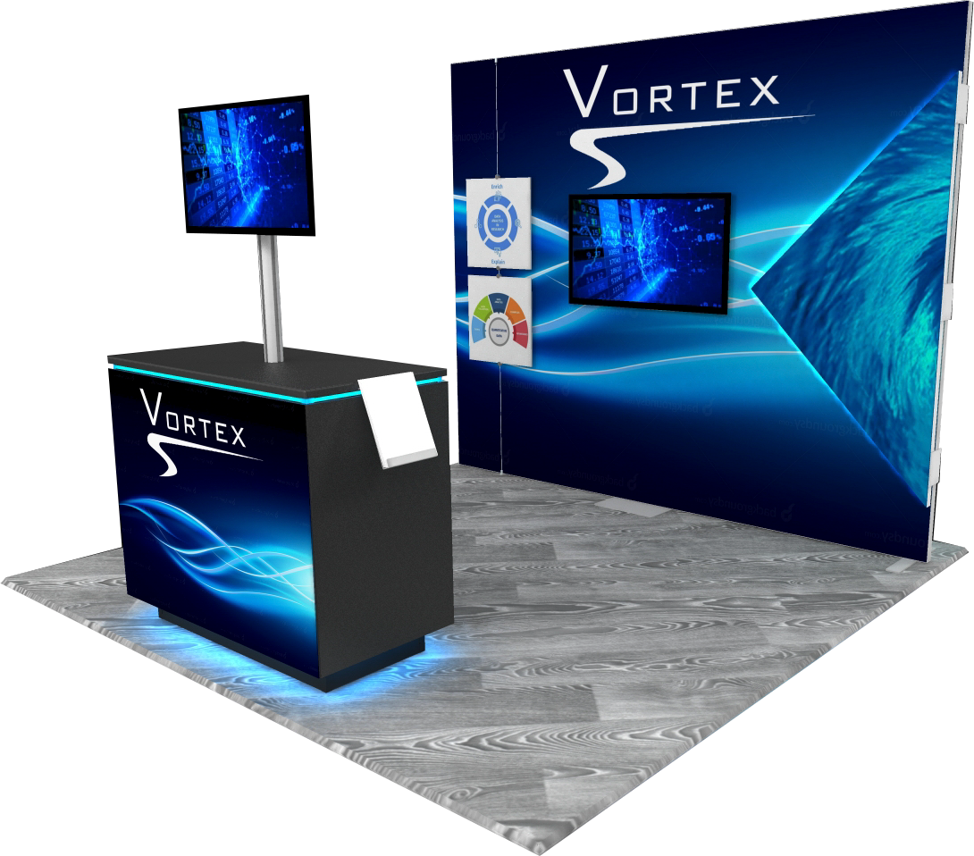 a portable tradeshow booth with table